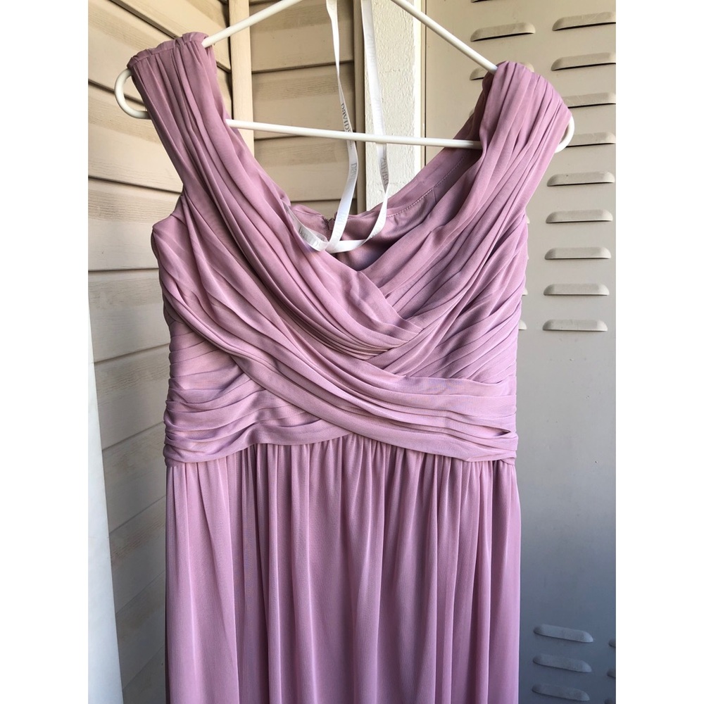 David’s Bridal off shoulder bridesmaid dress